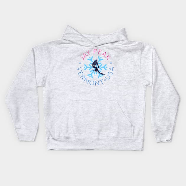 Jay Peak, Vermont - Man Skier, Blue Snowflake Kids Hoodie by funfun